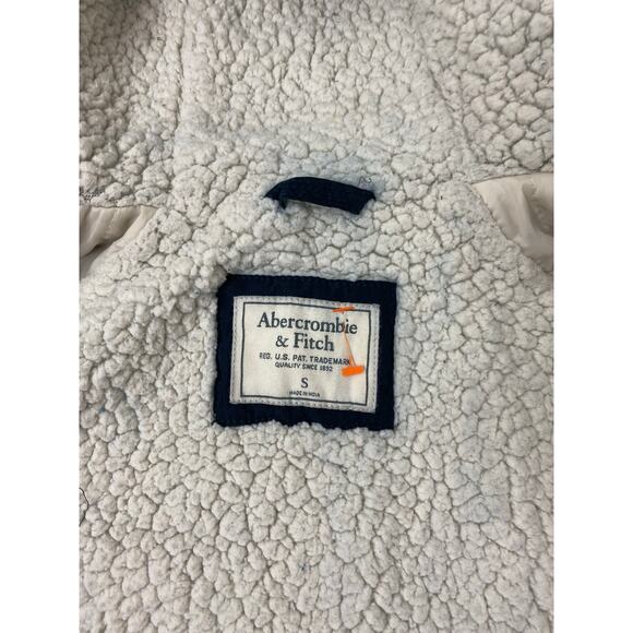 Women Abercrombie & Fitch cotton navy blue sherpa lined hooded parka jacket S - Picture 5 of 5